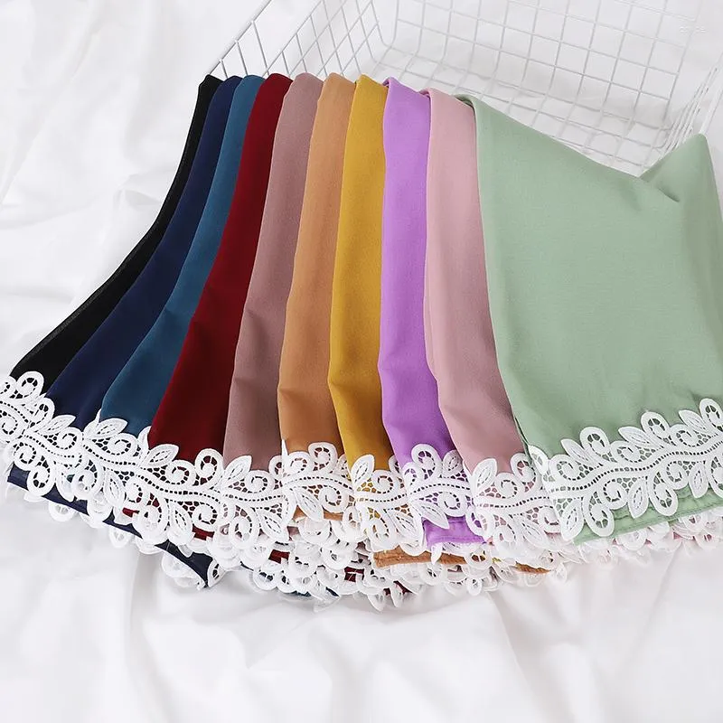 Vêtements ethniques 10pcs feuilles de fleurs musulmanes dentelle hijab femmes tendance écharpe en mousseline de soie châles islamique hijab enveloppes foulard foulard femme