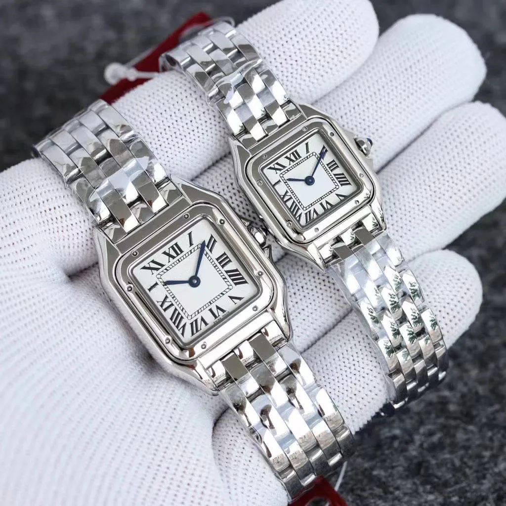 Montres pour dames Carré Élégant Petit 22mm Moyen 27mm 316L Précision En Acier Shell Ensemble Diamant Poignée Tête Rôti Bleu Pointeur Panthère Montre Femmes Quartz Montre-Bracelet