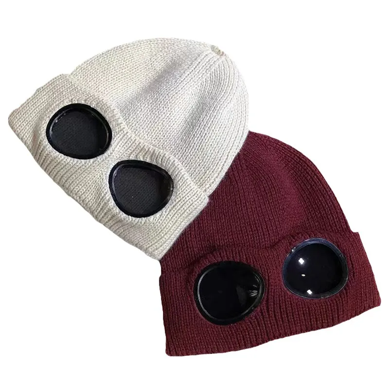 Chapeaux tricotés chauds d'hiver, nouvelle mode unisexe pour adultes, casquette de Ski coupe-vent avec lunettes amovibles, casquettes de sport épaisses multifonctions