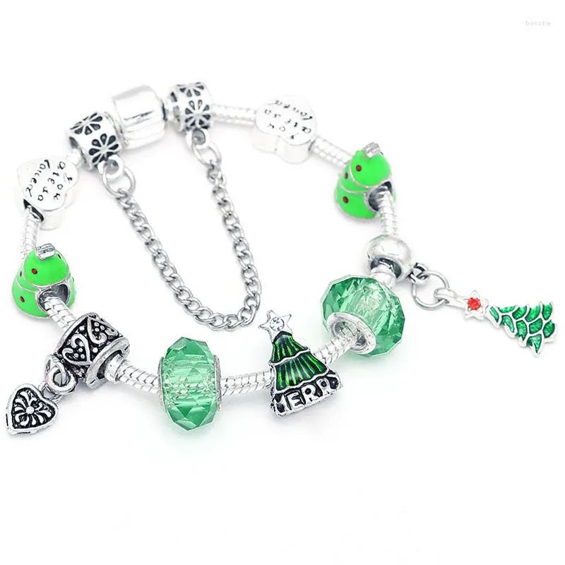 Strand silver smycken söta glas diy pärlor original armband flickor grön julgran hjärtformade tillbehör gåva