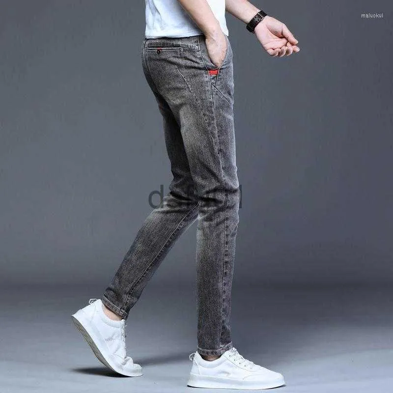 Jeans masculinos jeans masculinos primavera outono polido denim lavado masculino estiramento cinza moda coreana luxo fino trabalho desgaste roupas masculinas hip-hop pa2994 x0914