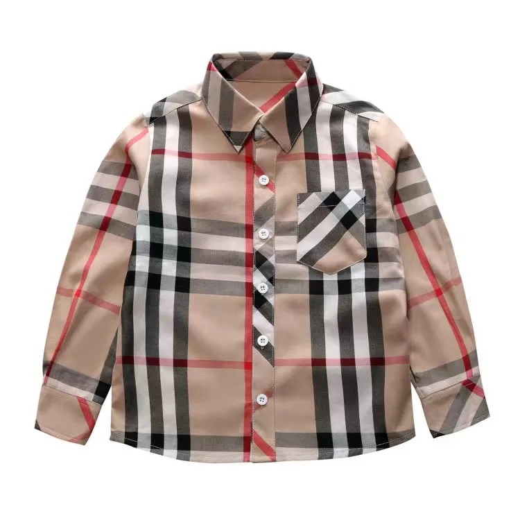 Conjunto de roupas de bebê xadrez design menino moda crianças camisas material de algodão estilo inglaterra camisa infantil vestir por atacado