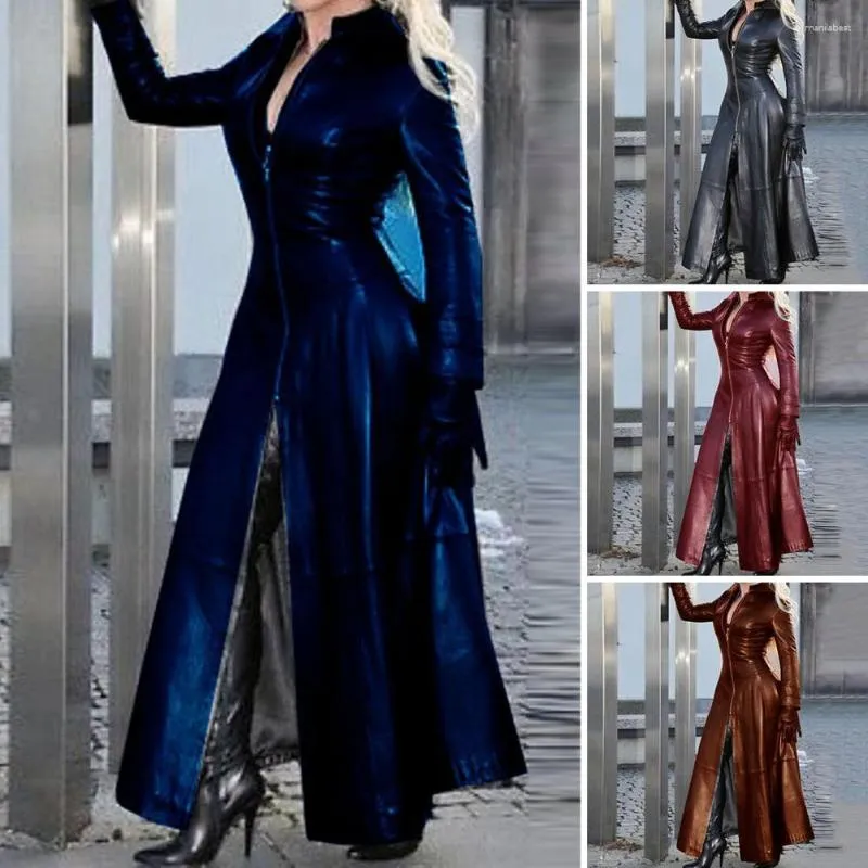 Trenchs de femmes manteaux femmes veste en simili cuir de haute qualité manteau élégant slim fit fermeture éclair pour l'automne