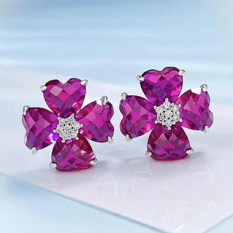 Orecchini pendenti 2023 Plaid a fondo piatto a forma di cuore con diamanti rosa su tutto il corpo in argento 925 bellezza europea