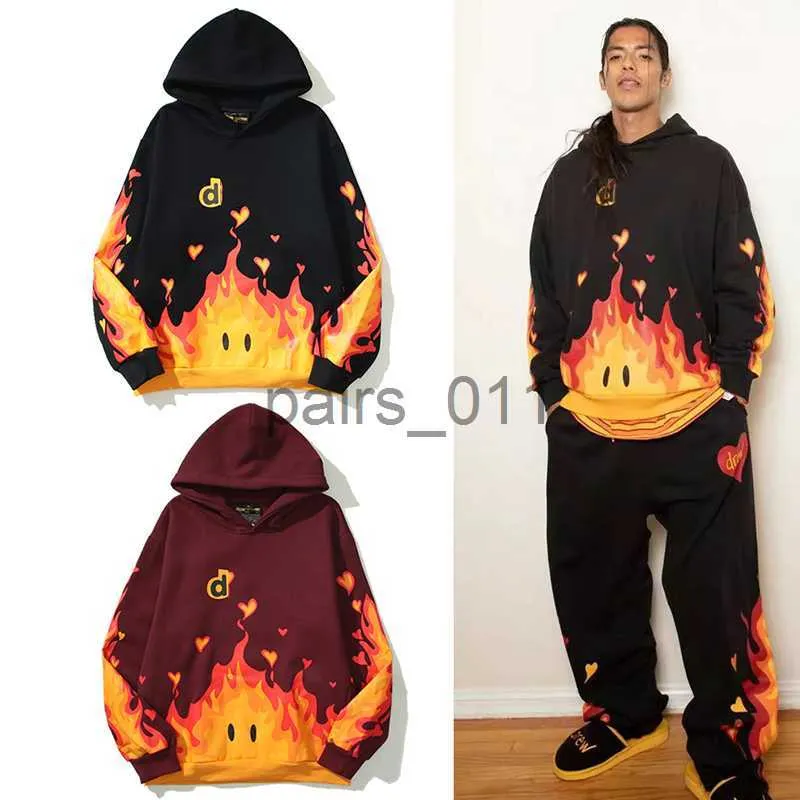 Mens Hoodies Sweatshirts Mens Hoodies drevv skate house Happy Face Flame American fashion for men and women couples loose matching FallWinter plus velvet hoodie loo