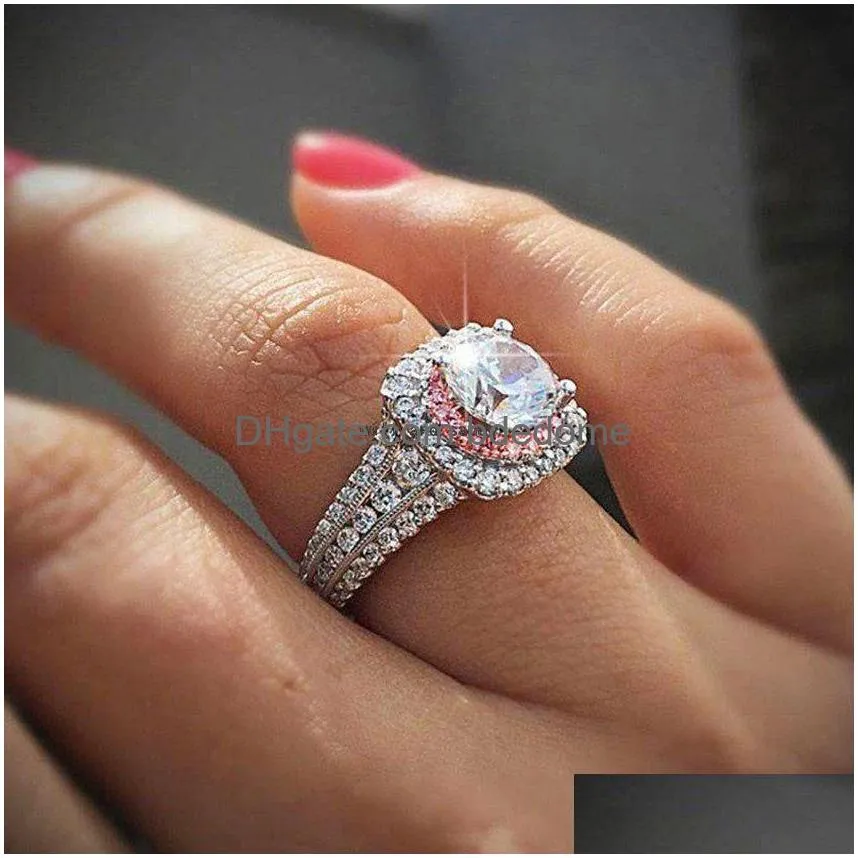 Anéis de cluster Zircon Cubic Diamond para mulheres moda jóias redondas gemstone anel de noivado banda de dedo entrega dhvif