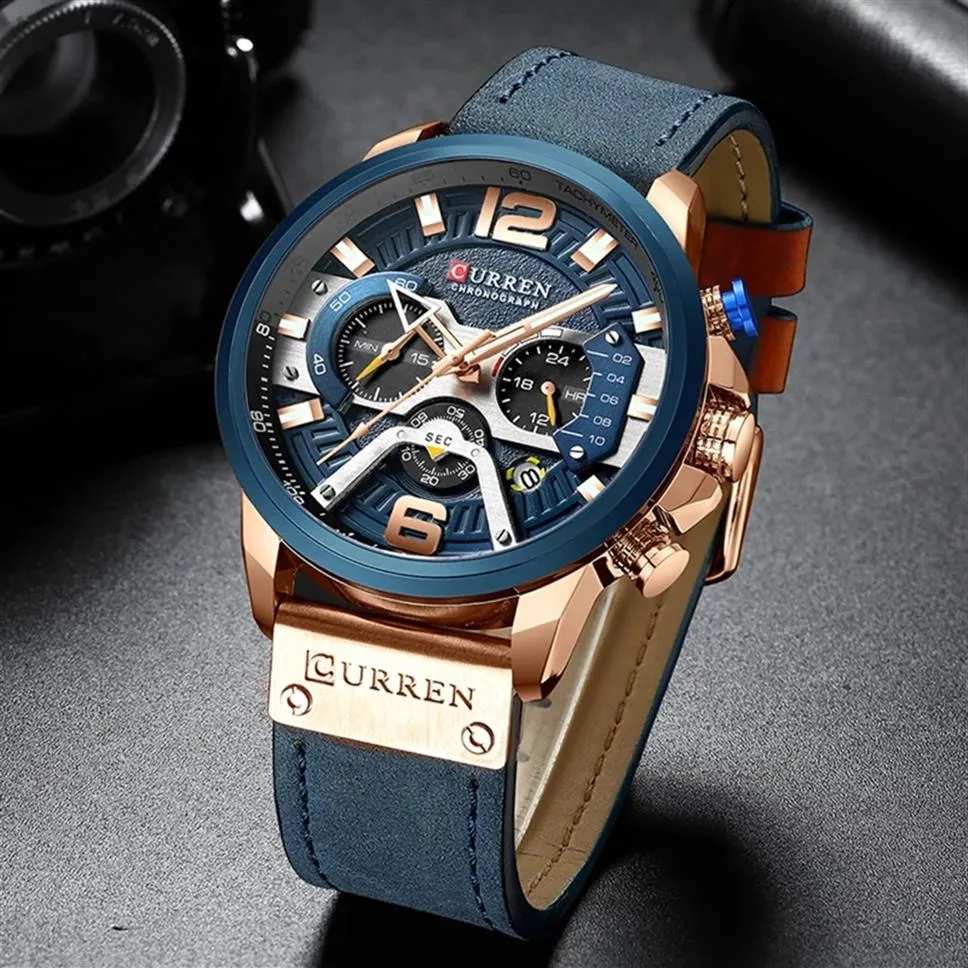Curren Casual Sport Watches For Men Top Brand Luxury Military Leather Wrist Watch Man Clock Fashion Chronograph Wristwatch 8329276n