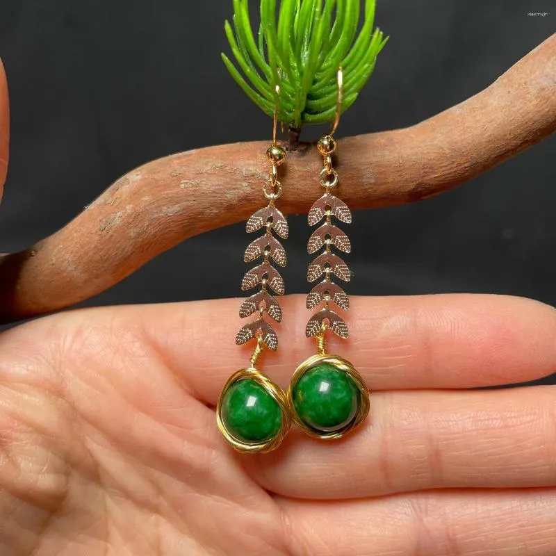 Dangle Küpeler Yeşil Yeşim Moda Gerçek Taşları 925 Gümüş Doğal Zümrüt Taş Taş Musking Hediyeler Boncuk Çin Kadın Mücevherleri