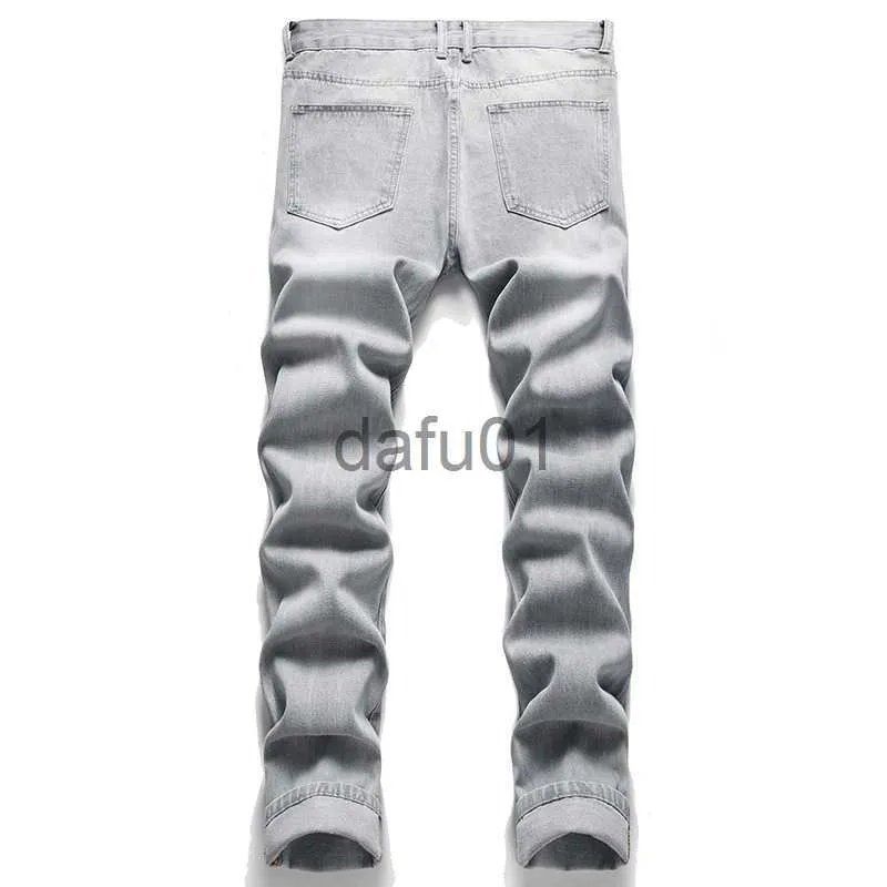 Herrenjeans Hellgrau Slim Fit Zerrissene Herrenjeans Mode Street Style Denim Hosen Frühling Herbst Streetwear Männlich Desiger Gewaschene Hose243K x0914