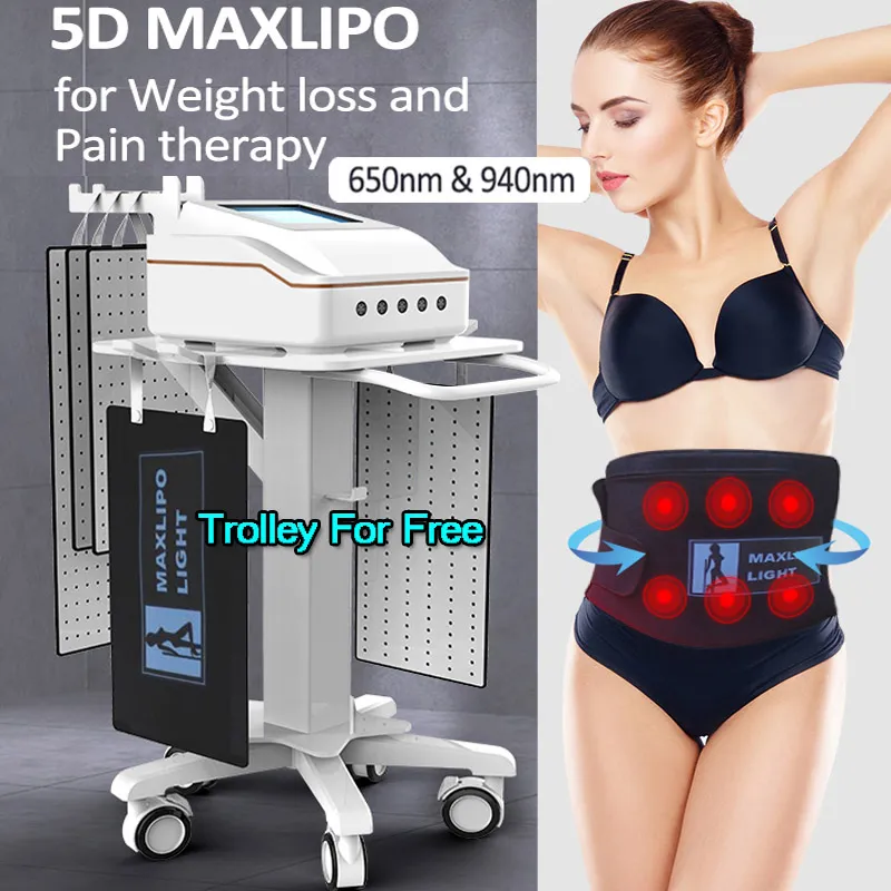 Maxlipo Infrared Lipo Laser Fat Reducer Cellulite Removal 5D Lipolaser Body Shape Diode Red Light Lipo Laser Pain Therapy Machine With 5 Laser Pads