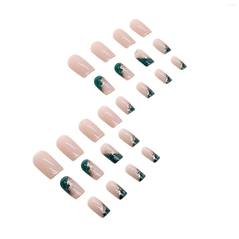 Faux ongles Nude Vert -Longueur Manucure Longue durée Matériau sûr imperméable pour les amoureux et les blogueurs de beauté