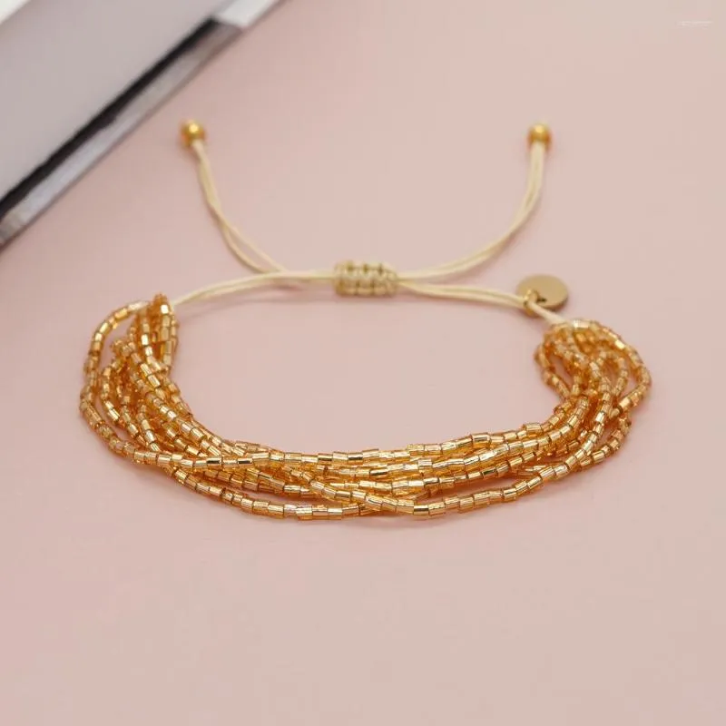Strand vlen cor de ouro miyuki multicamadas frisado pulseira para mulheres jóias artesanais pilha pulseras mujer moda jóias presente