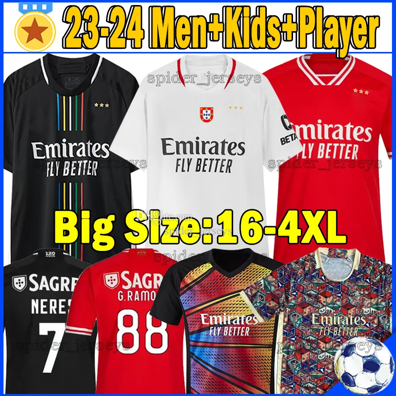 XXXL 4XL 23 24 G.RAMOS BENFICA 축구 유인원 Rafa Neres Otamendi 2023 2024 팬 플레이어 버전 축구 셔츠 J.Weigl Musa Grimaldo 남자 키트 유니폼