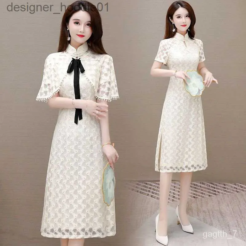 Cape pour femmes YUEnsemble deux pièces Cheongsam amélioré de Socialite française2021Nouveau vêtement d'été de style chinois pour femmes avec cape et robe châle DRW2 L230914