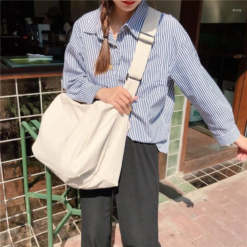 Shoppingväskor campus stil duk diagonal span väska kvinna kvinnlig shoppare axel handväskor smink på hand för flickor