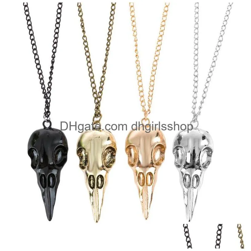 Pendentif Colliers Vintage Stéréo Crow Head Skl Hip Hop Squelette Collier En Métal Pour Femmes Hommes Bijoux Drop Livraison Pendentifs DH2Sx