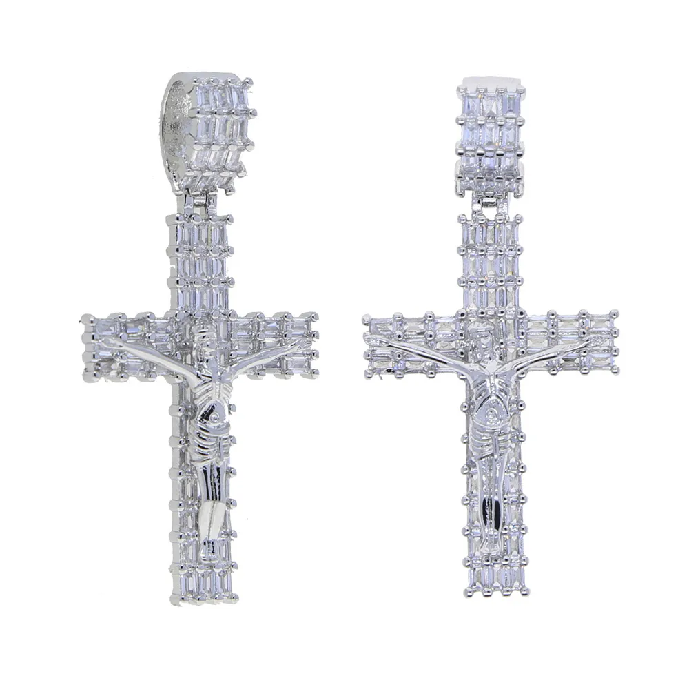 Hip Hop lodowany Chrystus Jezus Cross Cross Cross Cross Wisiant Naszyjnik Złoty srebrny srebrny rozmiar wyboru