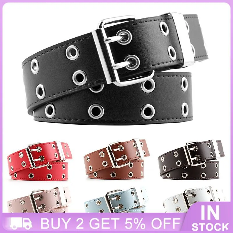 Ceinture en cuir pour femmes, Double rangée de trous, ceinture de décoration de Sport Durable, ceintures Punk Vintage exquises avec chaîne pour Jeans