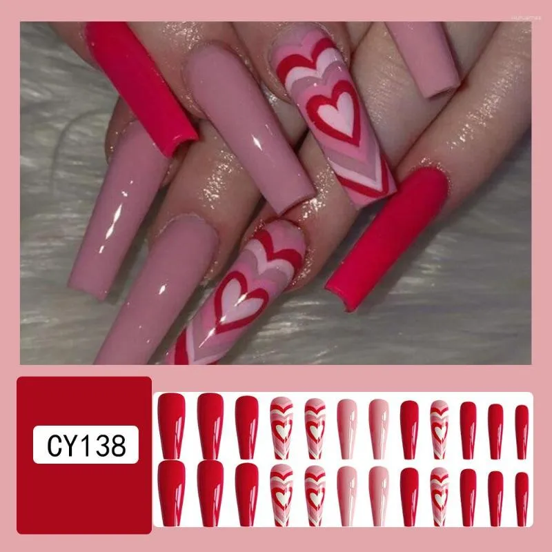 False Nails Pink Red Heart Artificial Ultra-flexible Long Lasting Fake For Home DIY Manicure Use PR Sale