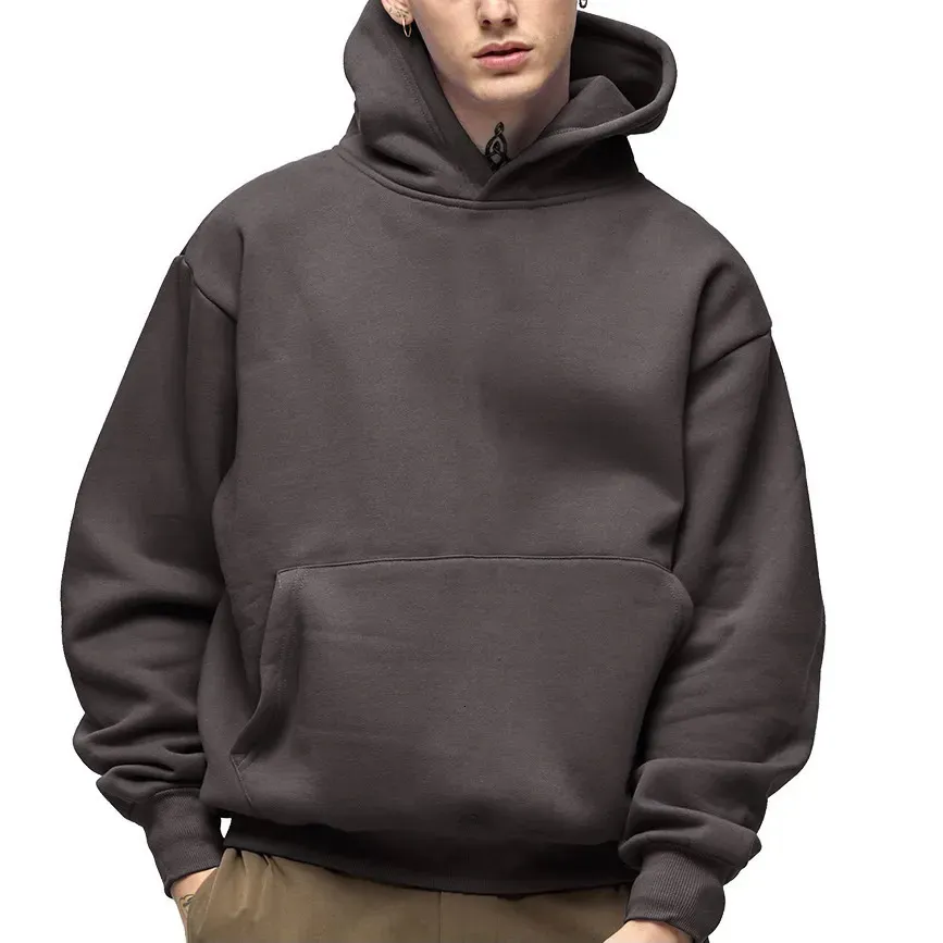 Sweats à capuche pour hommes DIY personnalisé votre marque 500GSM poids lourd nouveau automne hiver décontracté épais haut en coton couleur unie sweat 230925