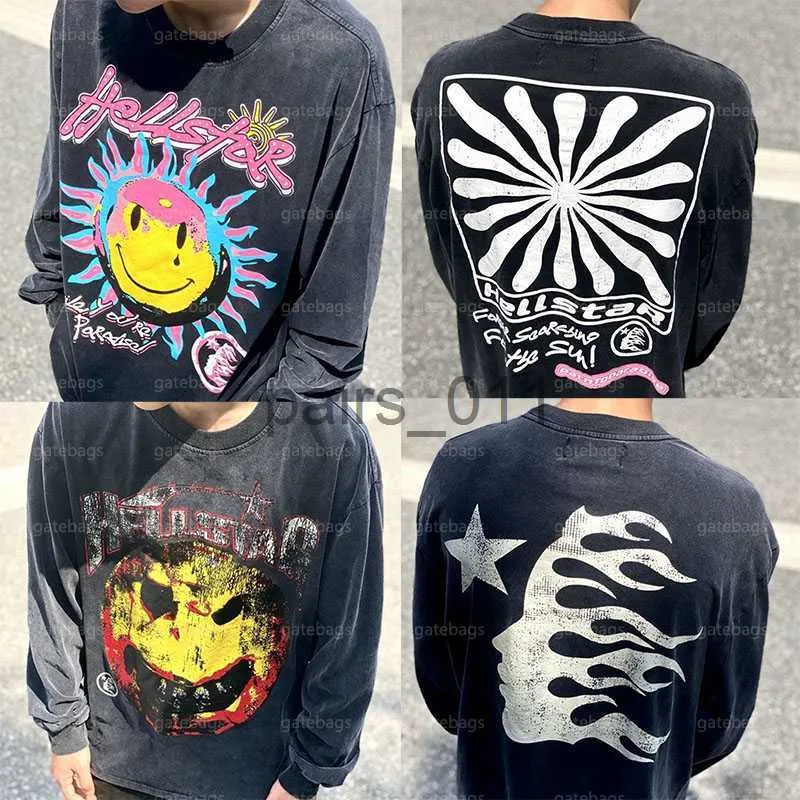 Erkek Hoodies Sweatshirts Hellstar Gömlek Tasarımcı Hoodies Erkekler Artı Sweatshirts Hellstar Tişört Rapçi Rapçi Gri Ağır El Sanatları Unisex Uzun Kollu Tshirts Üstler Yüksek St