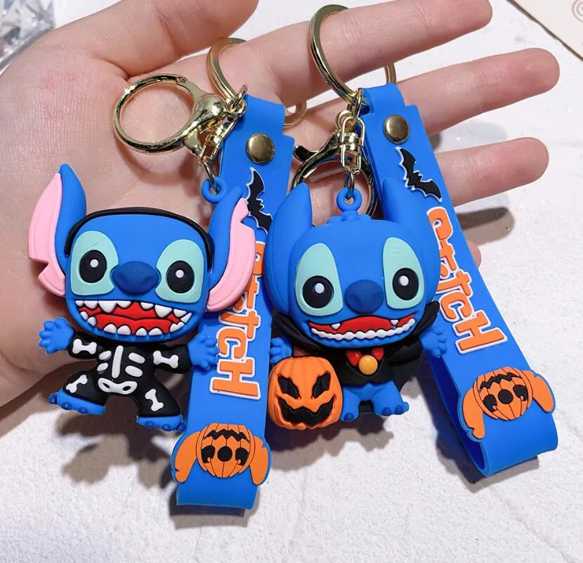 Dianey Anime Lilo & Stitch Action Figure Keychain Stitch Cute Silicone Doll  Keyrings for Car Key Holder Pendant Accessories Gift