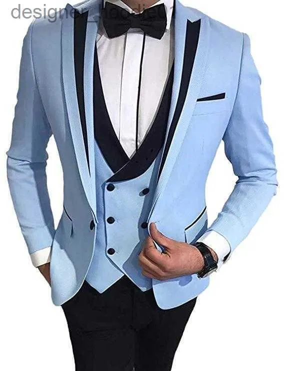 Ternos masculinos Blazers Moda Um Botão Azul / Branco / Roxo / Verde Ternos Masculinos de Casamento Lapela Pico Três Peças Smoking de Noivo de Negócios (Jaqueta + Calça + Colete + Gravata) W1014 L230914