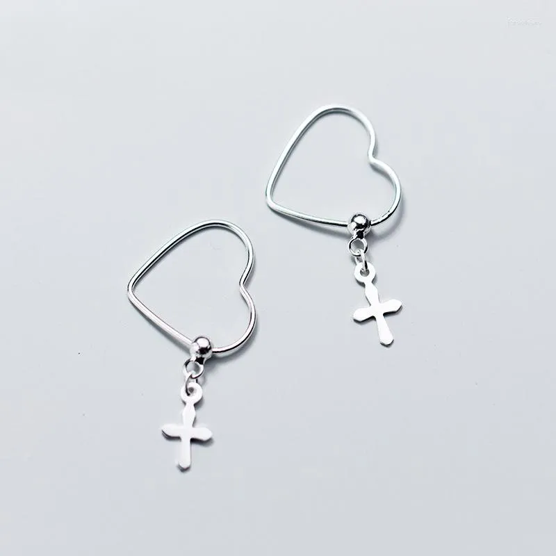 Dingle örhängen mloveAcc Classic Authentic 925 Sterling Silver Heart Cross Drop for Women Jewelry Bijoux