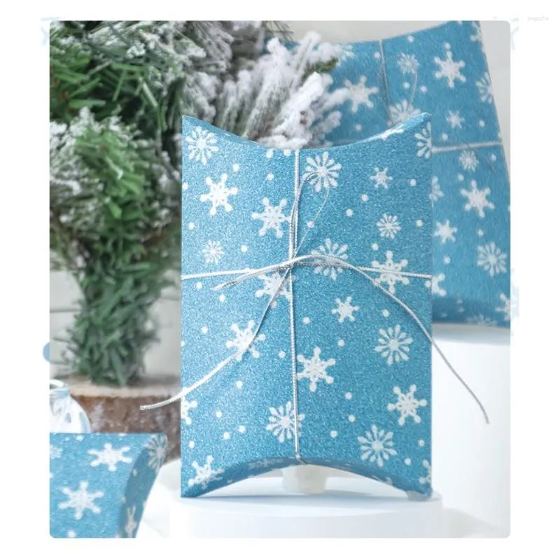 Presentförpackning 10st kudde form godisförpackning kreativa gåvor snöflinga låda diy handgjorda papper jul