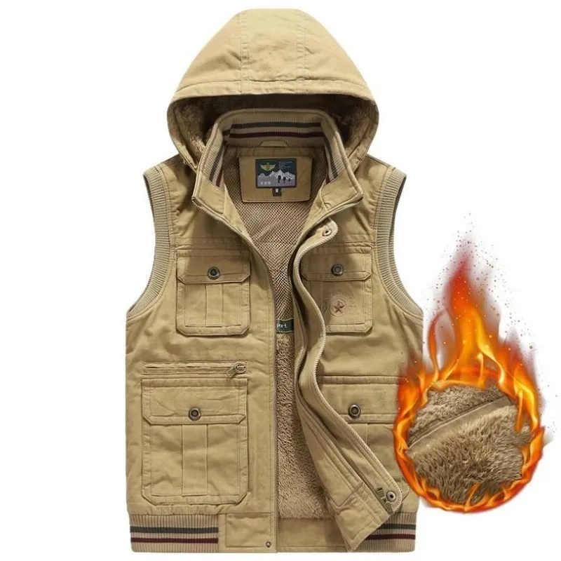 Herenvesten Herfst Wintervest Heren Casual mouwloos militair jack met capuchon Warm katoenfleece Windjack Groot formaat 8XL 230914