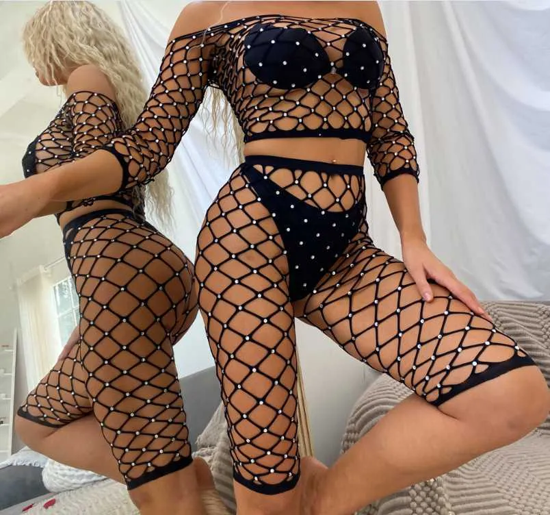 Sexig uppsättning sexig strass kroppsstrumpa topp trosor diamant underkläder bodysuit crystal bodystocking 230808