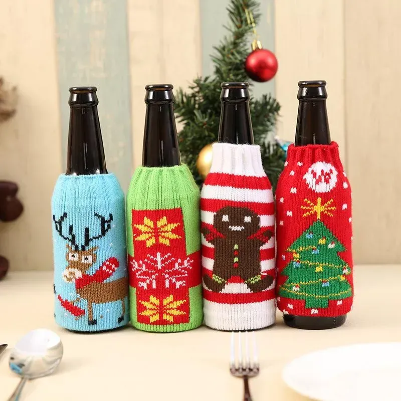 Christmas Knitted Wine Bottle Cover Party Favor Xmas Beer Wines Bags Santa Snowman Moose Beers Bottles Covers WY1507