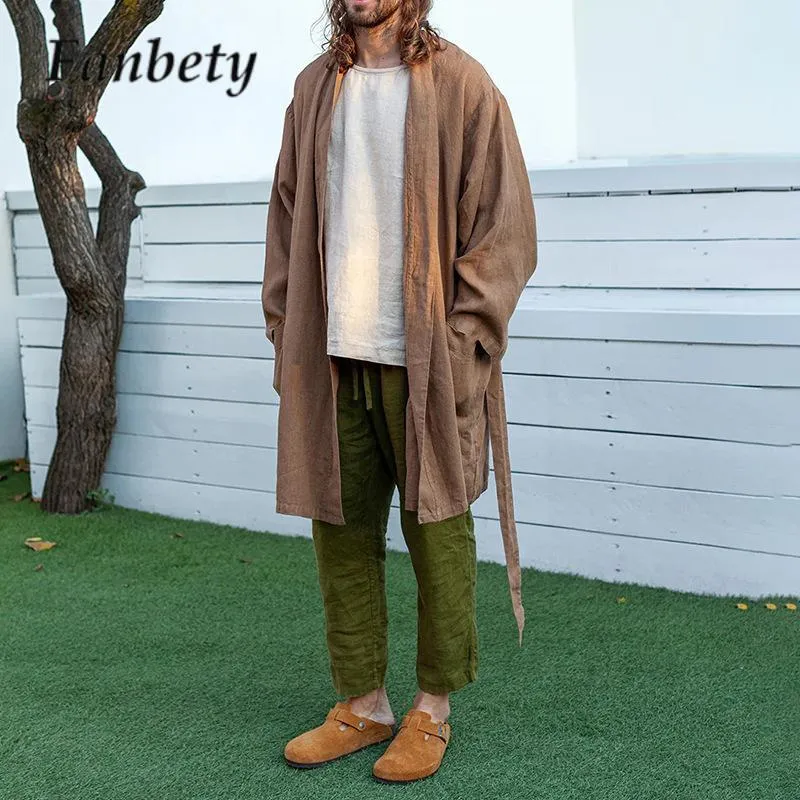 Men's Trench Coats Vintage Cape Cardigan Casual Khaki Solid Loose Midi Jacket Autumn Long Sleeve Pocket Laceup Coat Clothing 230914