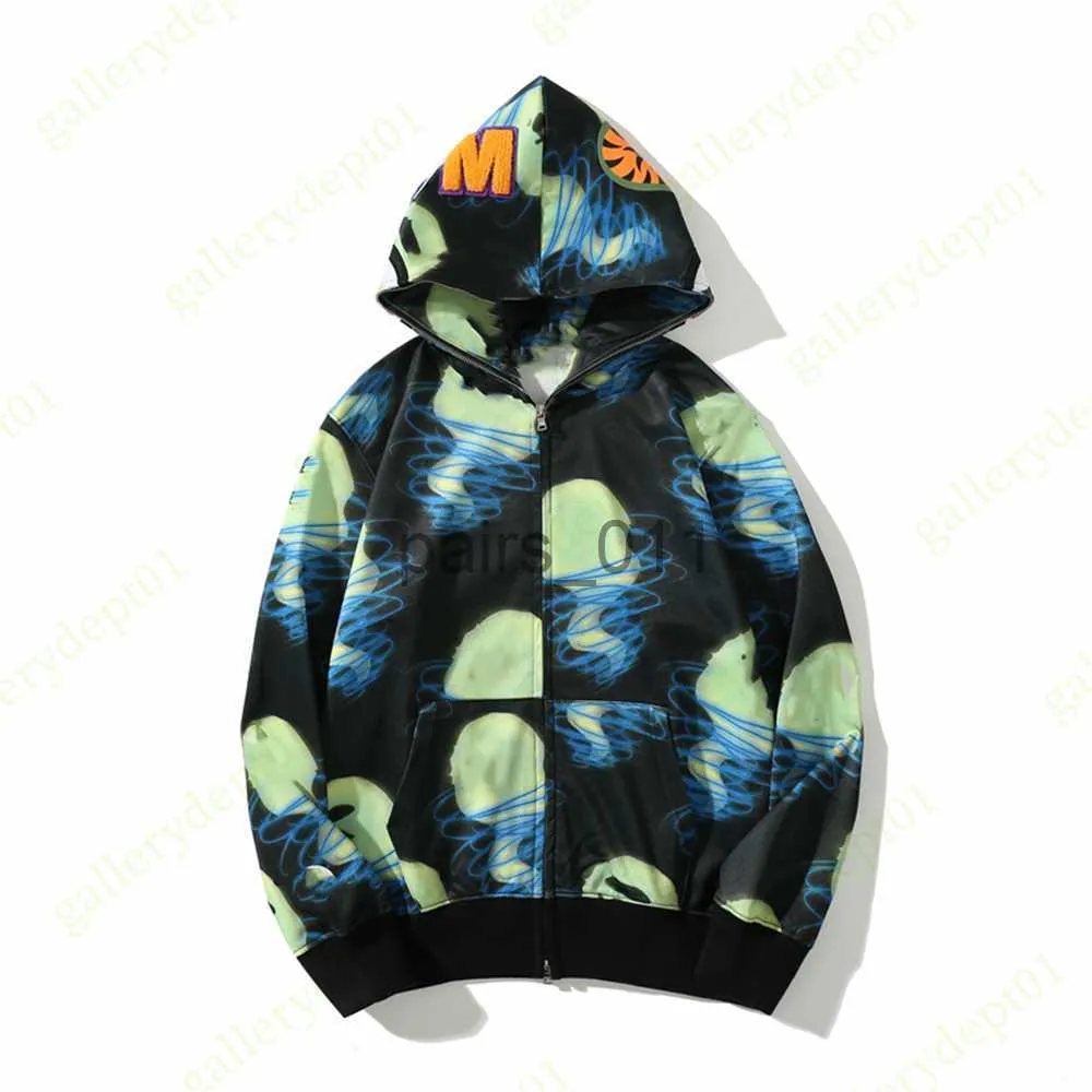 Sweats à capuche pour hommes Sweatshirts Sweats à capuche pour hommes Sweat à capuche en marbre Camo Pocket Sweatshirts lumineux High Street Broderie Patch Pulls à capuche Hip Hop Loose Shark Camo