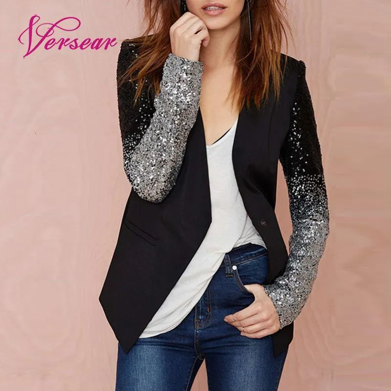 Dameszwemkleding Versear Dames Chique Blazerjas Sprankelende Pailletten Bling Lange mouw Elegant OL-jasje Pak Lente Herfst Bovenkleding 230914