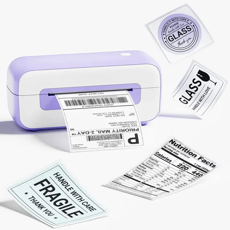 4x6" verzendlabelprinter voor kleine bedrijven - Hoge snelheid thermische labelmaker, werkt met Windows, Mac, LinuxChrome OS, paarse verzendprinter voor verzending, barcode