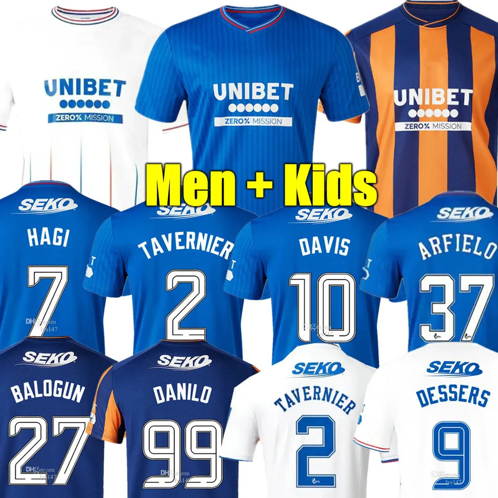 DAVIS 2023 2024 Glasgow Rangers voetbalshirts HAGI Home AWAY Sakala KENT TAVERNIER MORELOS COLAK Hogan 3e 23 24 voetbal heren en kinderen Speler Fans versie shirtkits