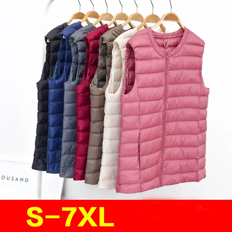 Vestes Femmes Automne Hiver Femmes Ultra Léger Mince Canard Vers Le Bas Gilet Sans Manches O-cou Zipper Gilet Coupe-Vent Puffer Femme Vestes Matelassées 230914