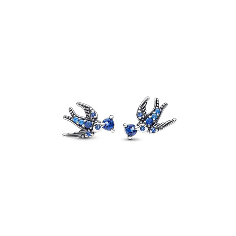 Auténticos pendientes de golondrina brillante Pando Ra S925 de plata de ley, pendientes finos para mujer, compatibles con joyería de estilo europeo 292568C01