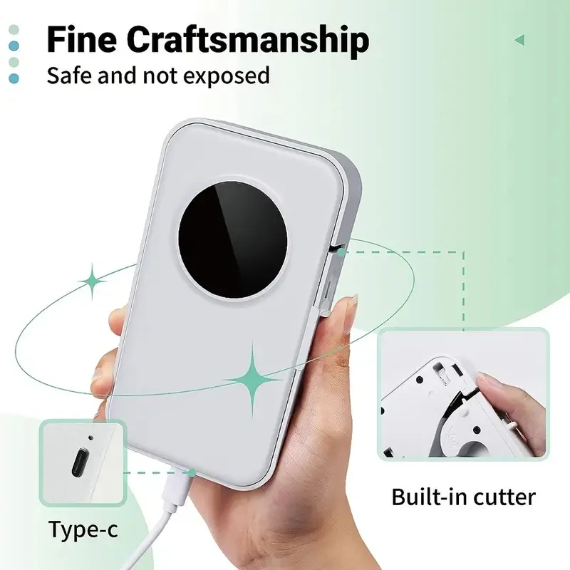 PRT Label Makers Machine With Tape Built-in Cutter Portable Bluetooth Handheld Sticker Printer For Home Office Organization IOS Android Mini Inkless Labeler USB Rechargeable- White
