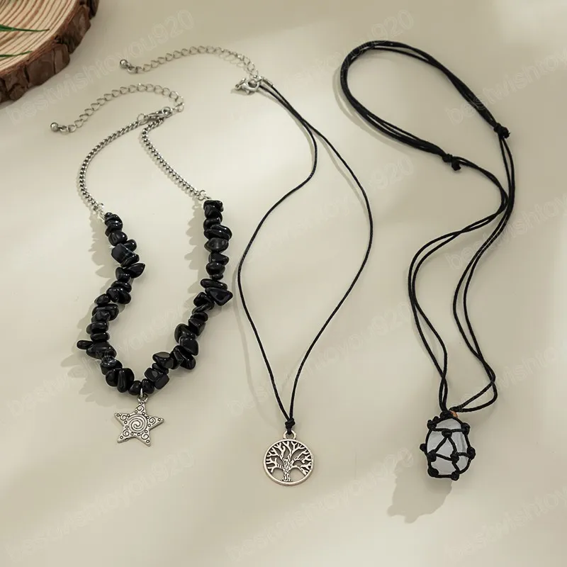 Chians a strati con stelle/albero/collana con ciondolo in pietra le donne Trendy girocollo in pietra con perline 2023 Accessori il collo con gioielli di moda