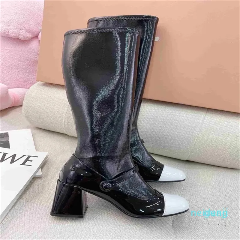 Designer -Style Boots Women Canvas High-top Solid Color Thick-soled Casual Round Head Lace-up Motorcycle Knee Boots