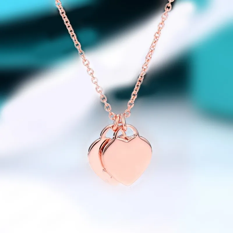 Collane con ciondolo Accessori per collana con doppio cuore rosa Accessori per collane con doppio cuore in acciaio inossidabile a forma di cuore all'ingrosso Ciondolo per donna di Natale da donna