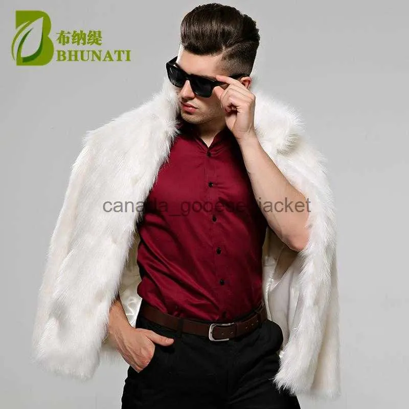 Men's Fur Faux Fur Men039s Jackets BHUNATI Mens Fur Coat White Stand Collar Long Sleeve Winter Men Faux Solid Loose Jacket Casual2110193L230914