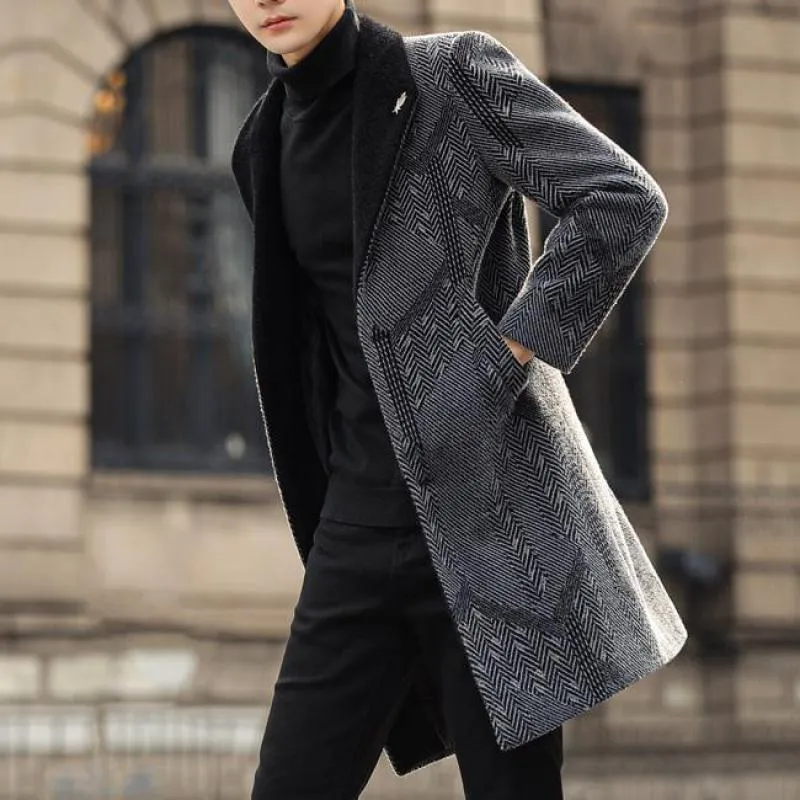 Мужские тренчи, качественные 2024, элегантные мужские зимние пальто с принтом, ретро, джентльменские длинные мужские куртки, английская классическая ветровка 230912