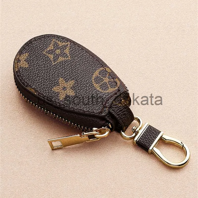 Porte-clés Clés de voiture Sac Porte-clés Anneaux Brown Flower Plaid PU Cuir Gold Metal Keyrings Titulaire Pendentif Charms Fashion Design Pochettes Bijoux Cadeaux x0914