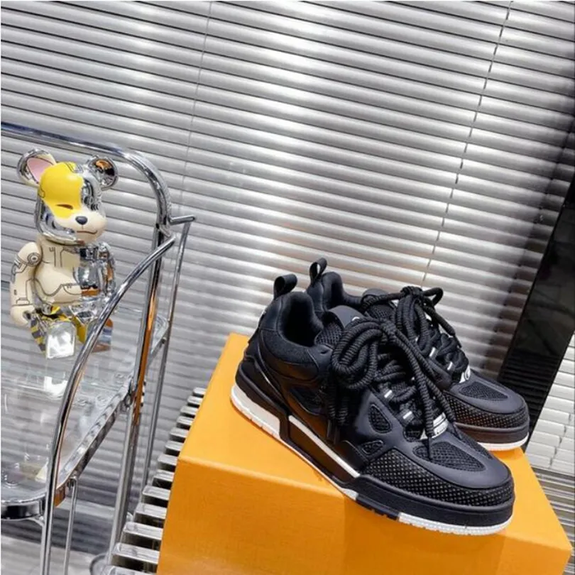 Skate Sneaker Abloh Black Designers Casual Shoes Luxury Calfskin Leather Stripe Rubber Sole Stretch Cotton Low Top Men Sneakers