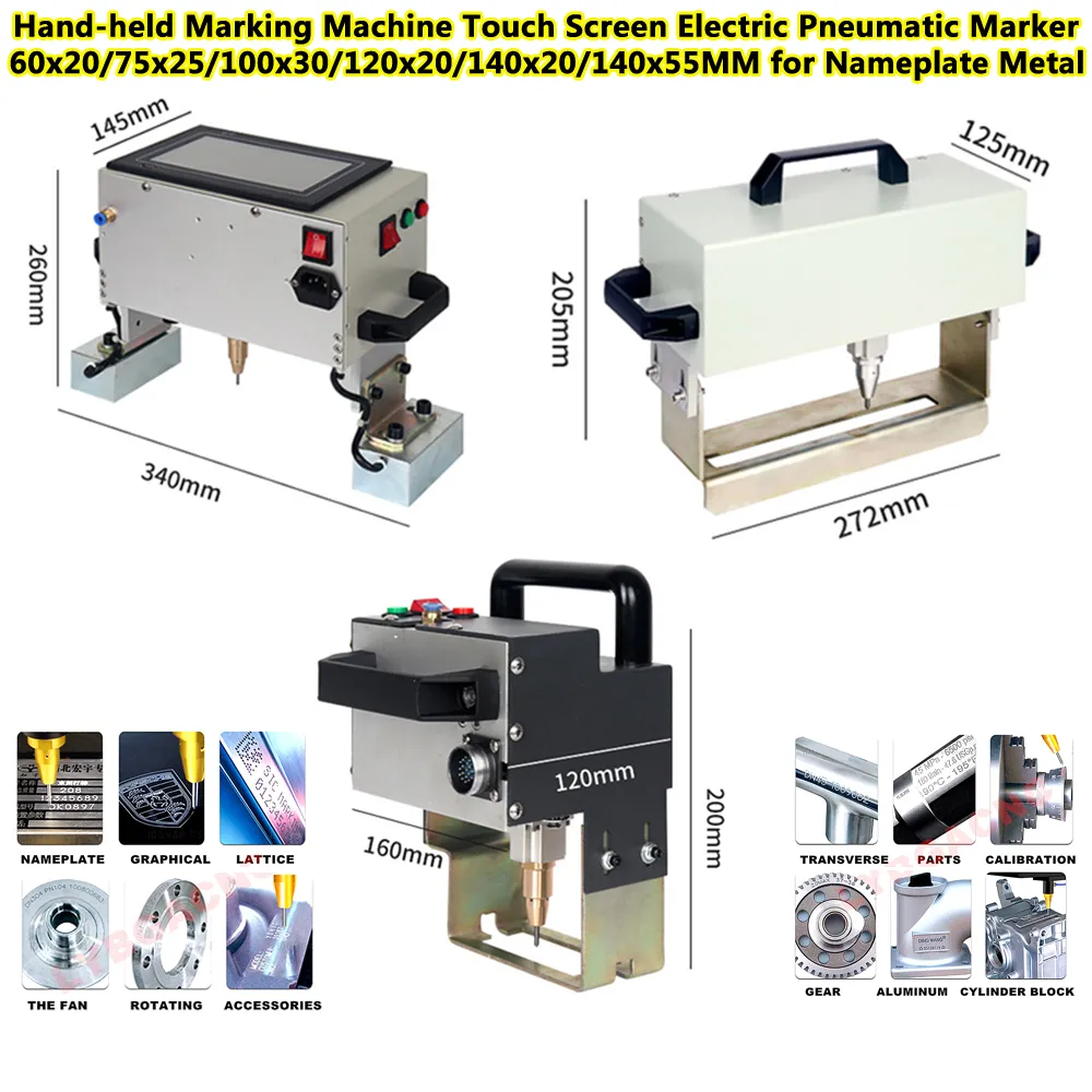 140x55mm 120x20mm handhållen bärbar markeringsmaskin för typskylt Metalldelar Pekskärm Electric Pneumatic Graver Marker