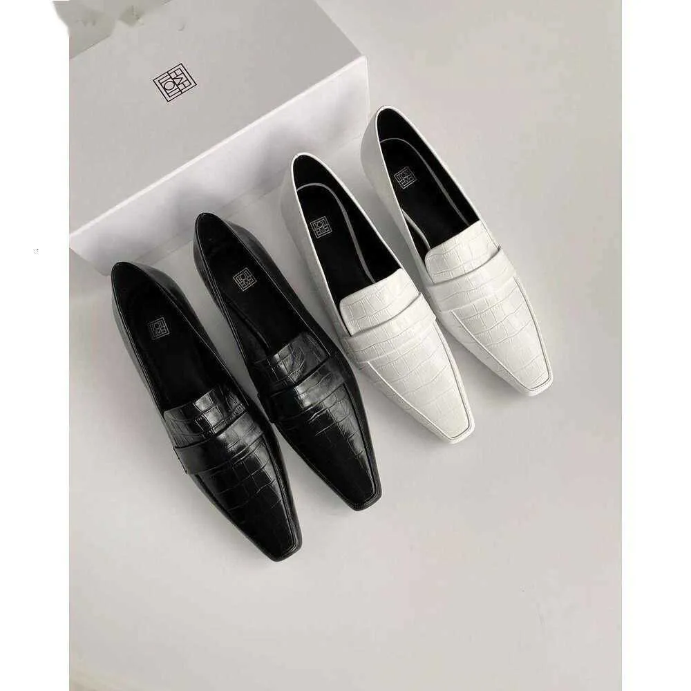 Totem Original Pure Niche Toteme French British Slip-On Shoe Women Kitten Heel Square Head Crocodile Grain Cowhide Muller Shoes