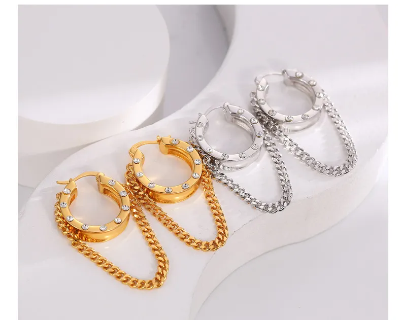 Nouveau design gland chaîne oreille boucle femme boucle d'oreille titane acier boucles d'oreilles femmes boucle d'oreille cerceaux bijoux de créateur E1000